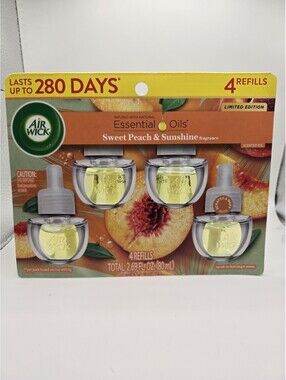 Air Wick Scented Oil Refills Sweet Peach & Sunshine Plug-In Warmer, 4 Count